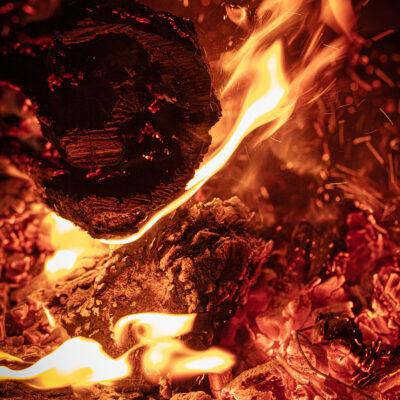 Fire burning in an outdoor fire pit.